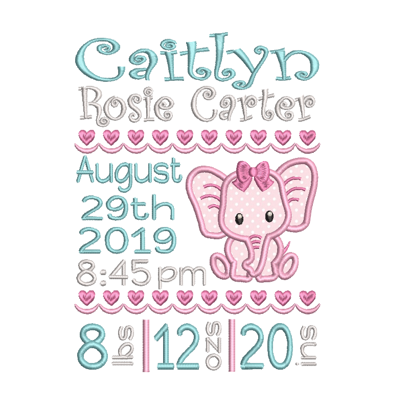 Baby birth announcement template machine embroidery design by rosiedayembroidery.com