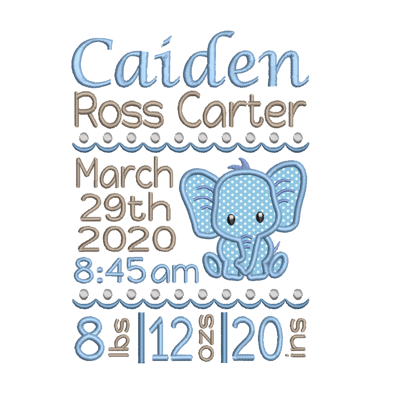 Baby birth announcement -custom embroidery design by rosiedayembroidery.com