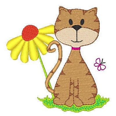 Spring cat machine embroidery design by embroiderytree.com