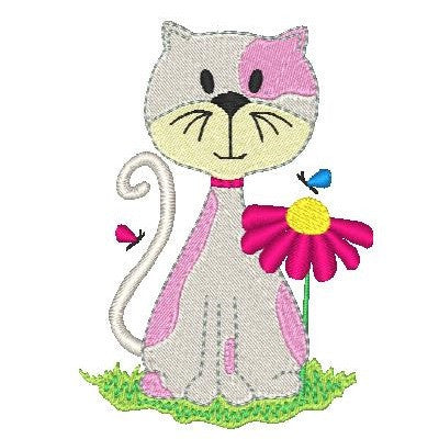 Spring cat machine embroidery design by embroiderytree.com