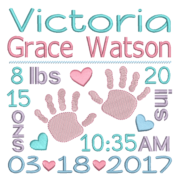 Baby Birth Announcement -Custom Embroidery Design by rosiedayembroidery.com