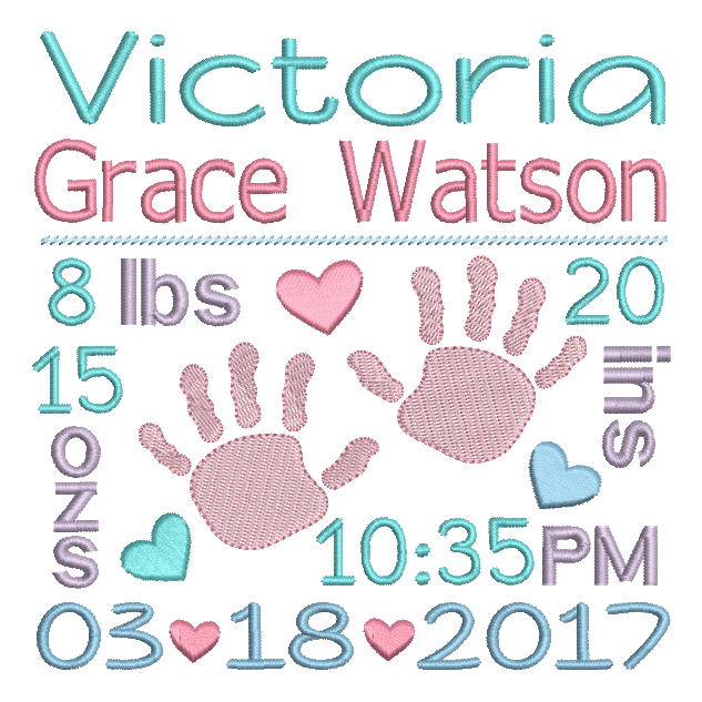 Baby Birth Announcement -Custom Embroidery Design by rosiedayembroidery.com