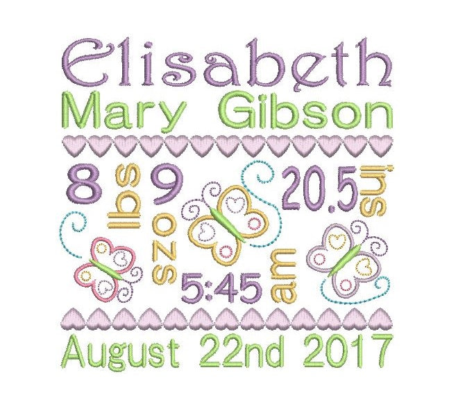 Baby birth announcement template machine embroidery design by rosiedayembroidery.com