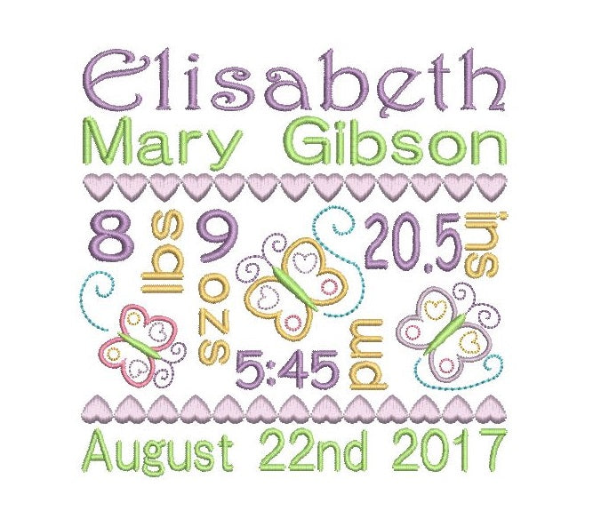 Baby birth announcement template machine embroidery design by rosiedayembroidery.com