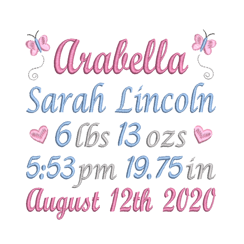 Baby birth announcement machine embroidery design by rosiedayembroidery.com