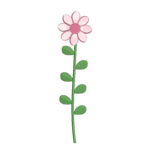 Long stem flower - pink daisy machine embroidery design by rosiedayembroidery.com
