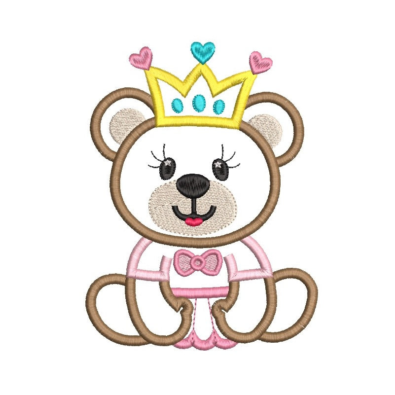 Teddy princess applique machine embroidery design by rosiedayembroidery.com