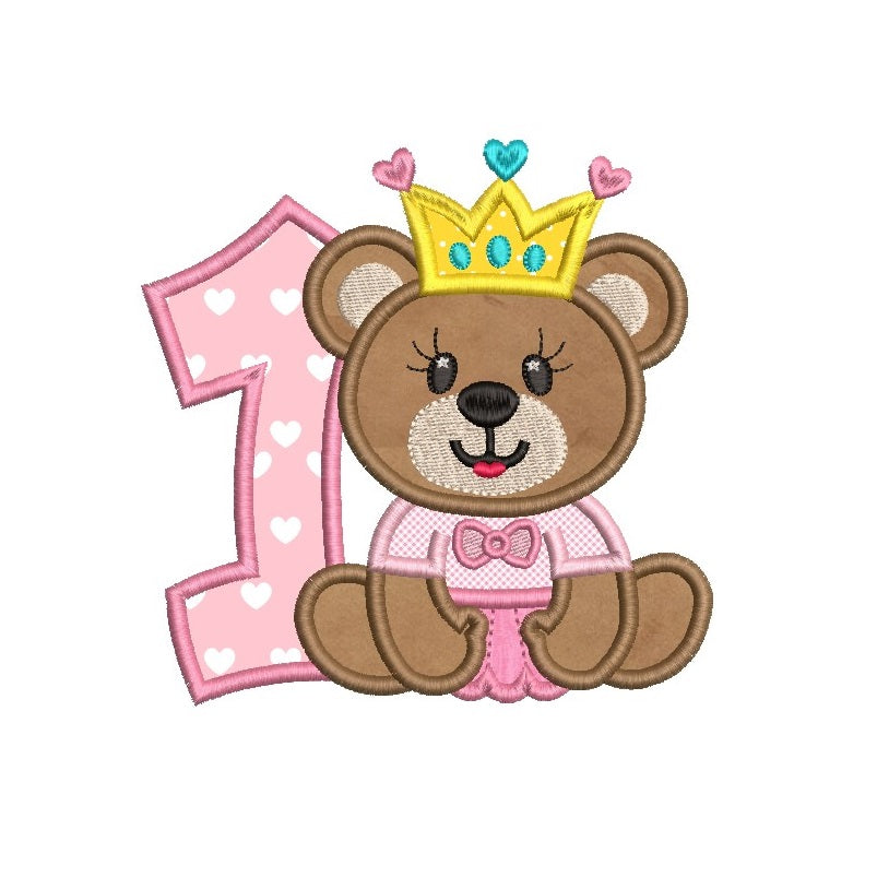 1st birthday teddy princess applique machine embroidery design by rosiedayembroidery.com