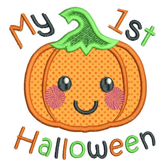 My 1st Halloween pumpkin applique machine embroidery design by rosiedayembroidery.com