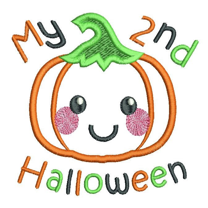 My 2nd Halloween pumpkin applique machine embroidery design by rosiedayembroidery.com