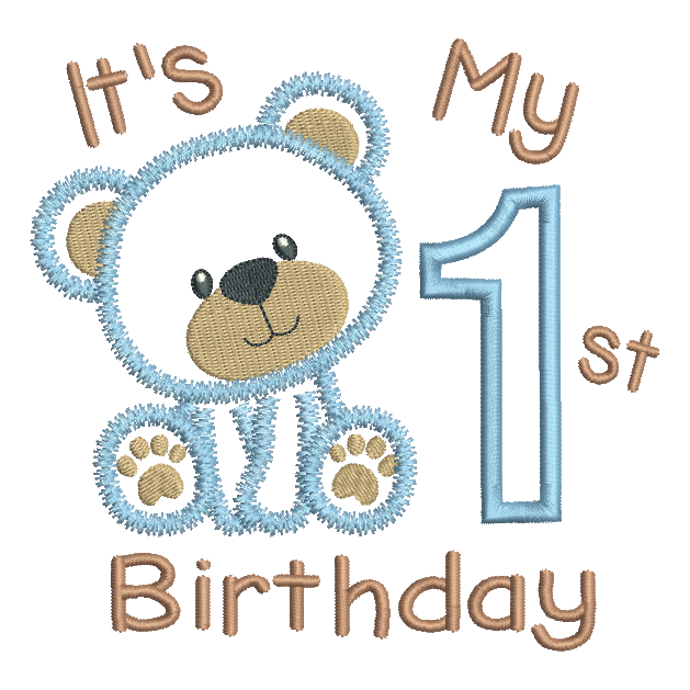 My 1st birthday teddy applique machine embroidery design by rosiedayembroidery.com