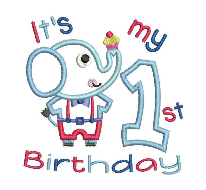 1st birthday elephant applique machine embroidery design by rosiedayembroidery.com