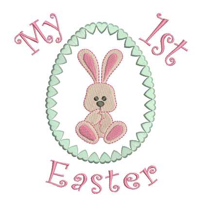Easter bunny in egg applique machine embroidery design by rosiedayembroidery.com