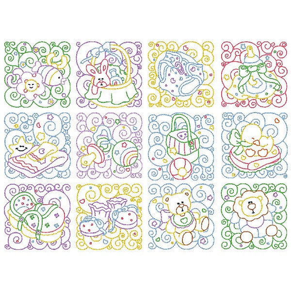 Baby quilt blocks linework machine embroidery designs by rosiedayembroidery.com