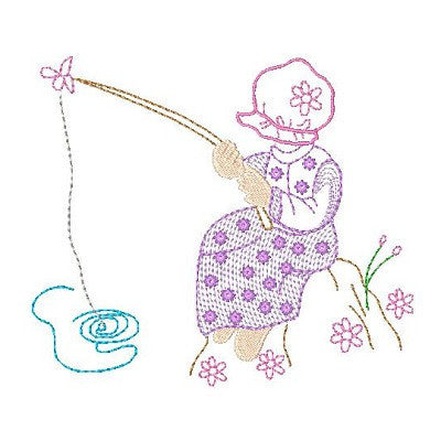 Sun bonnet girl machine embroidery design by embroiderytree.com