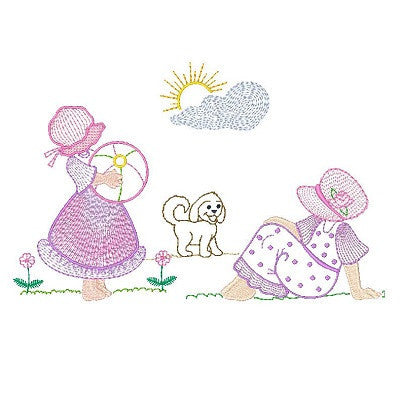 Sun Bonnet Girls Set of machine embroidery designs by embroiderytree.com