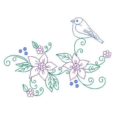 Spring flowers and birds machine embroidery design by embroiderytree.com