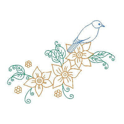 Spring flowers and birds machine embroidery design by embroiderytree.com