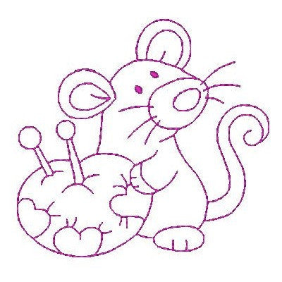 Roly poly sewing mouse machine embroidery design by embroiderytree.com