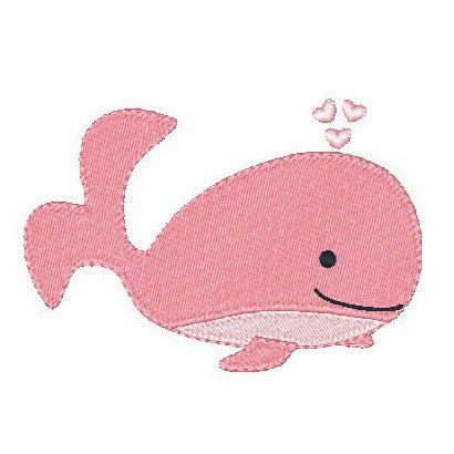 Pink whale machine embroidery design by rosiedayembroidery.com