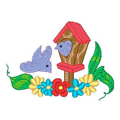 Birdhouse machine embroidery design by rosiedayembroidery.com