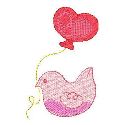 Bird with balloon machine embroidery design by rosiedayembroidery.com