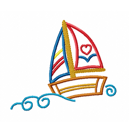 Sail boat applique machine embroidery design by rosiedayembroidery.com