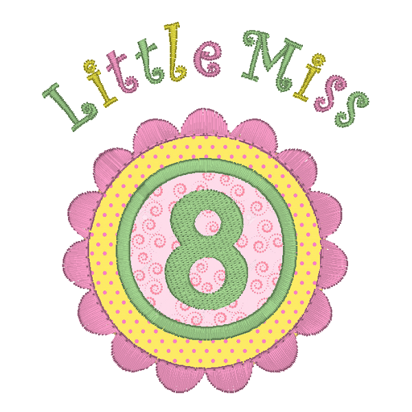 Girl's 8th birthday applique machine embroidery design by rosiedayembroidery.com