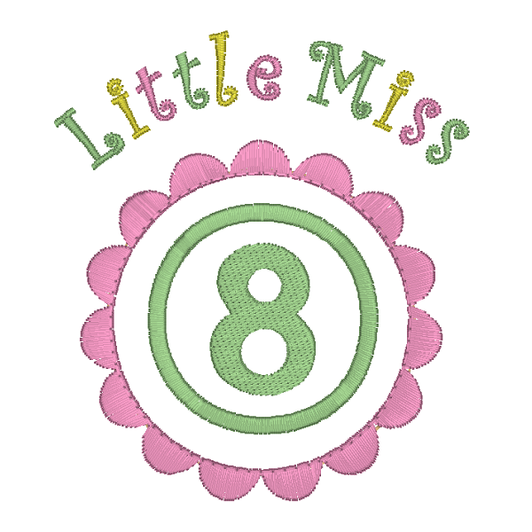 Girl's 8th birthday applique machine embroidery design by rosiedayembroidery.com