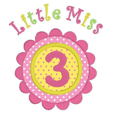 Girl's 3rd birthday applique machine embroidery design by rosiedayembroidery.com