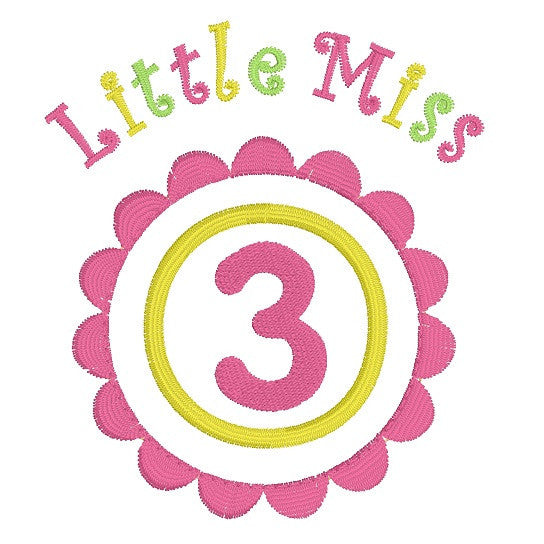 Girl's 3rd birthday applique machine embroidery design by rosiedayembroidery.com