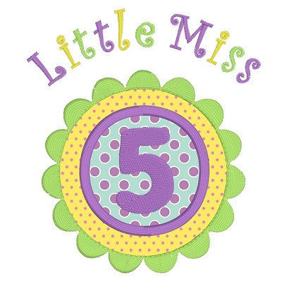 Girl's 5th birthday applique machine embroidery design by rosiedayembroidery.com