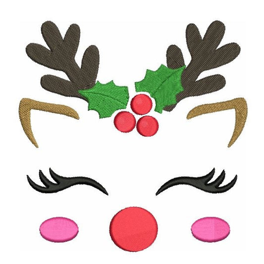 Christmas reindeer face machine embroidery design by rosiedayembroidery.com