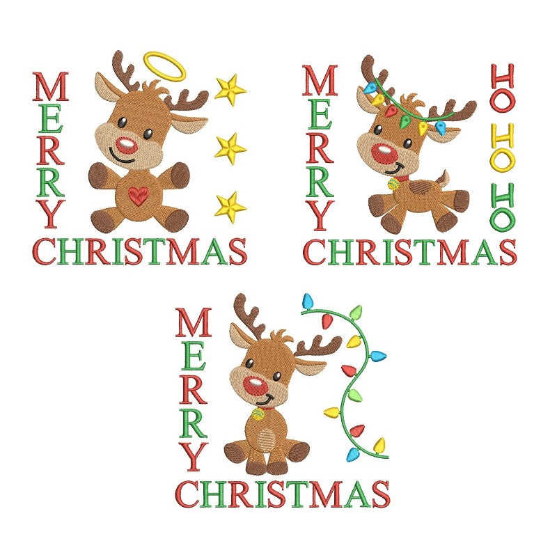 Christmas Reindeer Set of 3 machine embroidery designs by rosiedayembroidery.com
