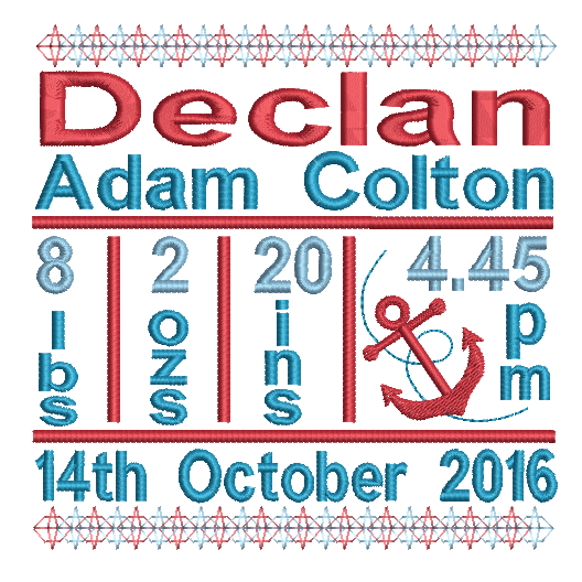 Baby Birth Announcement -Custom Embroidery Design by rosiedayembroidery.com