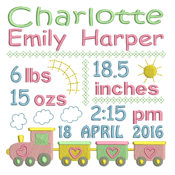 Baby Birth Announcement -Custom Embroidery Design by rosiedayembroidery.com