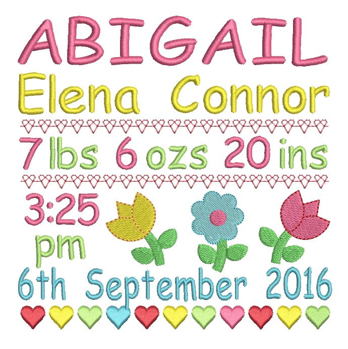 Baby Birth Announcement -Custom Embroidery Design by rosiedayembroidery.com