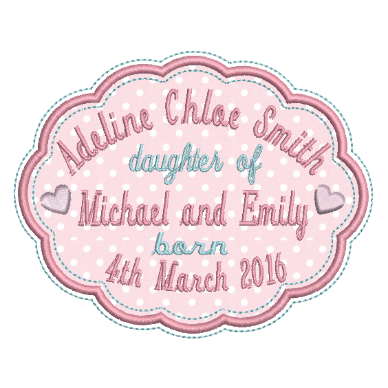 Baby Birth Announcement -Custom Embroidery Design by rosiedayembroidery.com