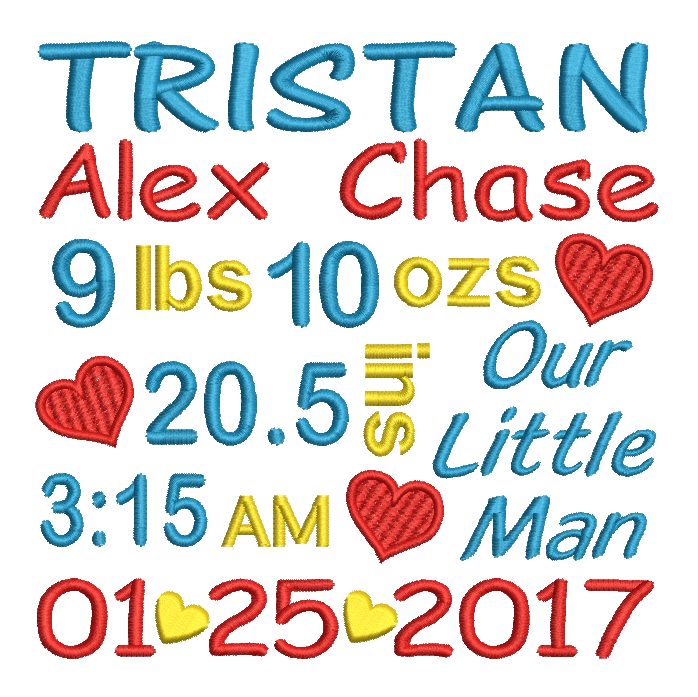 Baby Birth Announcement -Custom Embroidery Design by rosiedayembroidery.com