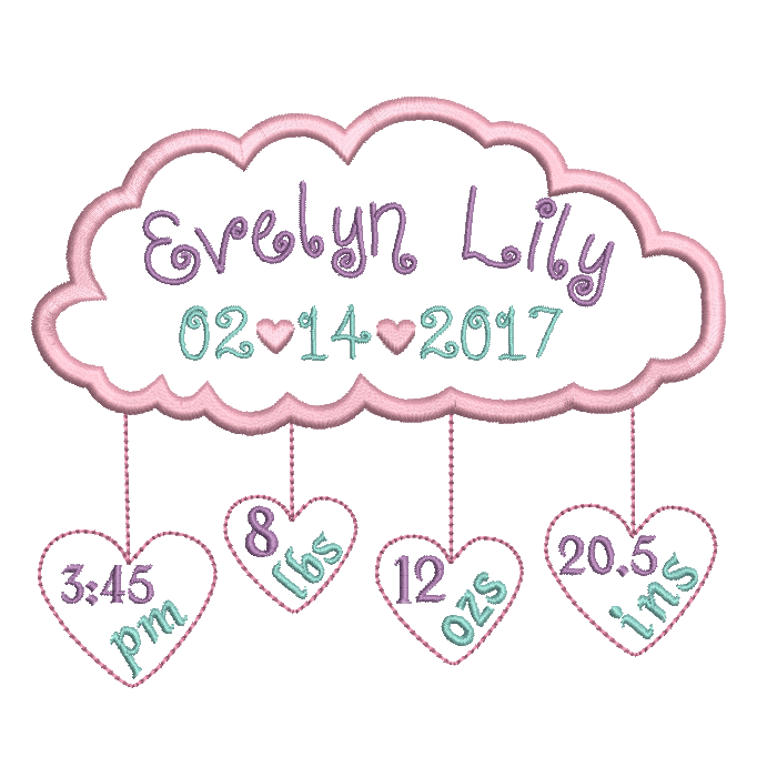 Baby Birth Announcement -Custom Embroidery Design by rosiedayembroidery.com