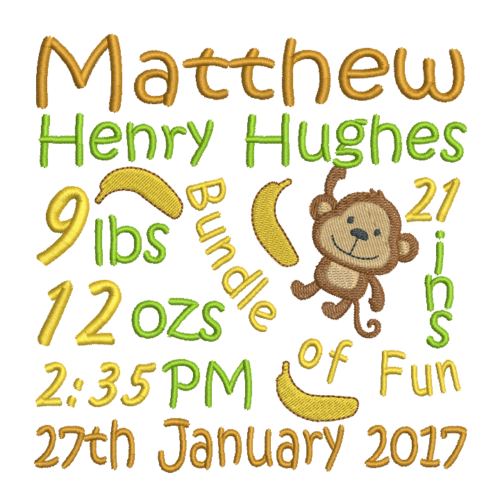 Baby Birth Announcement -Custom Embroidery Design by rosiedayembroidery.com