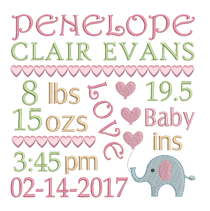 Baby Birth Announcement -Custom Embroidery Design by rosiedayembroidery.com
