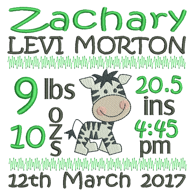 Baby Birth Announcement -Custom Embroidery Design by rosiedayembroidery.com