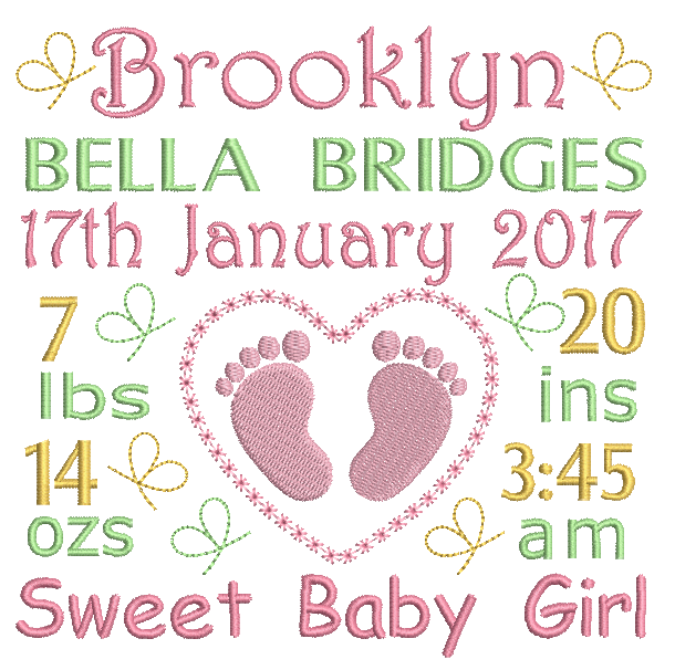 Baby Birth Announcement -Custom Embroidery Design by rosiedayembroidery.com