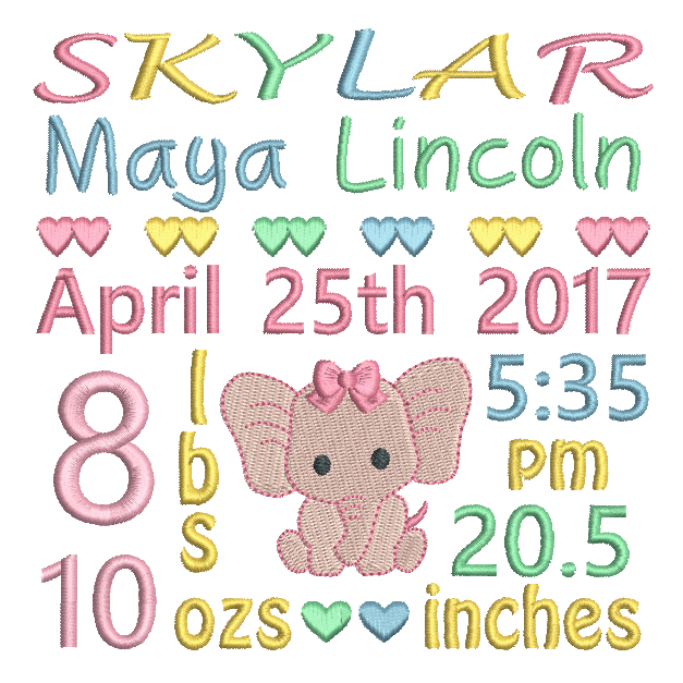 Baby Birth Announcement -Custom Embroidery Design by rosiedayembroidery.com