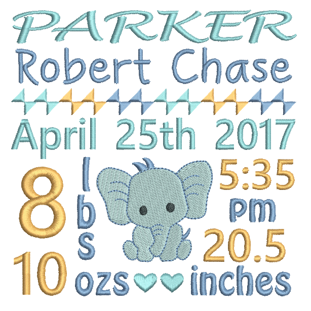 Baby Birth Announcement -Custom Embroidery Design by rosiedayembroidery.com