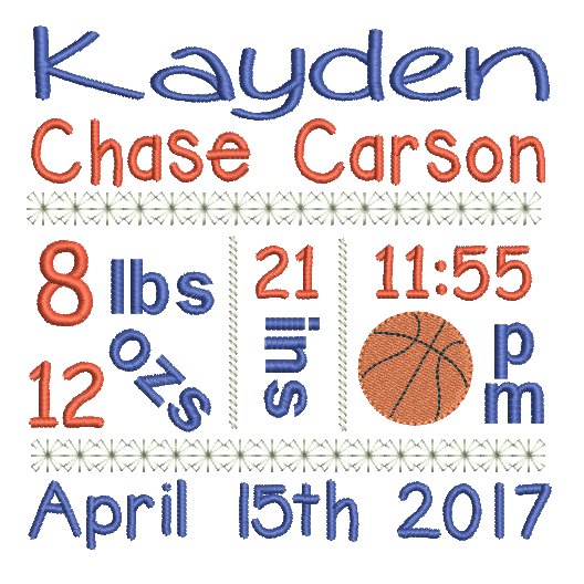 Baby Birth Announcement -Custom Embroidery Design by rosiedayembroidery.com