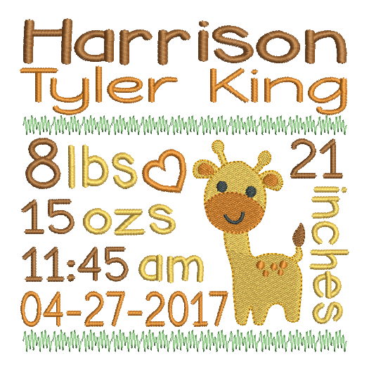 Baby Birth Announcement -Custom Embroidery Design by rosiedayembroidery.com
