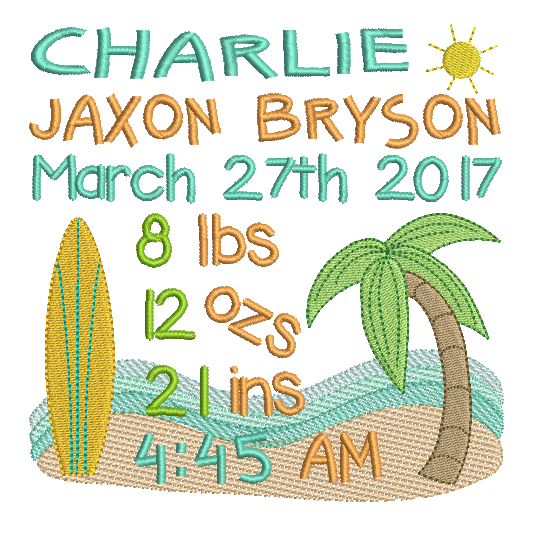 Baby Birth Announcement -Custom Embroidery Design by embroiderytree.com