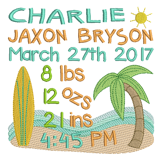 Baby Birth Announcement -Custom Embroidery Design by embroiderytree.com